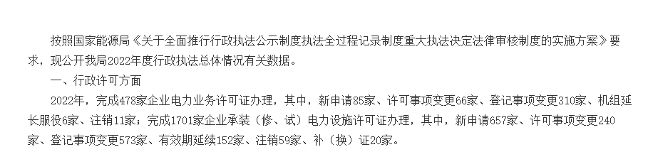 承裝修試電力設(shè)施許可證辦理情況2022年度統(tǒng)計(jì)(2023年2月發(fā)布)(圖1)